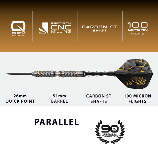 Fléchettes en acier Harrow's Opus Quick Point Das Bild präsentiert die Harrows Opus Quick Point Steeldarts - 23g. Sie zeichnen sich durch ihre hochwertige Verarbeitung aus.