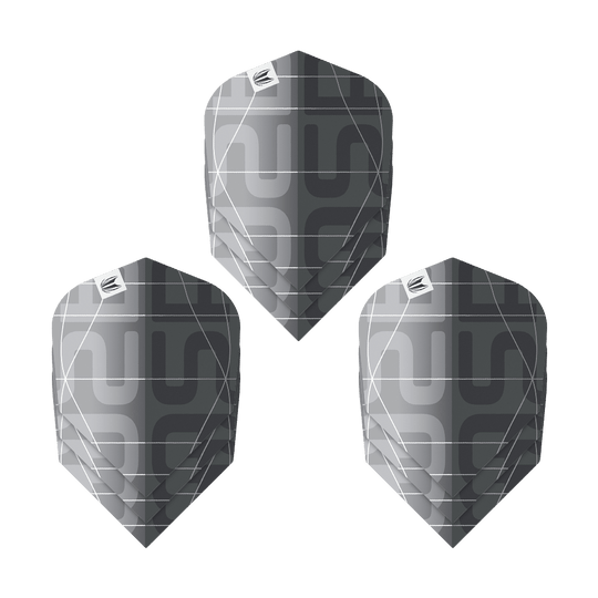 Letky Target Pro Ultra Aspinall X Echo No6 - 3 sady Das Bild zeigt drei Sätze der Target Pro Ultra Aspinall X Echo No6 Flights. Die Flights sind in einem modernen Schwarz-Grau-Design mit geometrischem Muster gehalten.