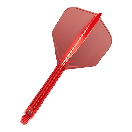 System lotu Target K-Flex No6 - czerwony Das Bild zeigt einen roten Dart-Flügel mit Schaft aus Kunststoff. Er hat eine sechseckige Form und ein Schraubgewinde am Ende.