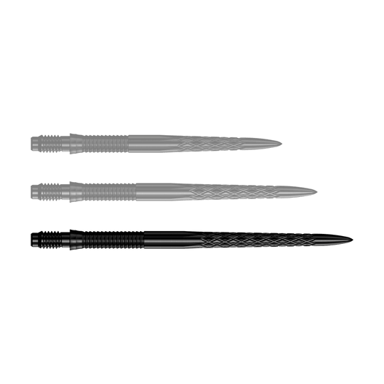 Mission R2.5 Rapid Point DSX Dartspitzen - Schwarz Dartspitzen in Schwarz werden angezeigt. Die Abbildung zeigt die Mission R25 Rapid Point DSX Dartspitzen mit einer Länge von 40mm.