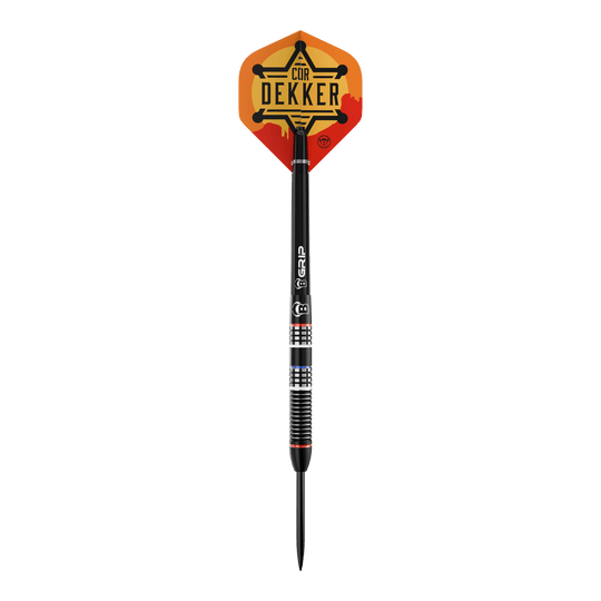 Bulls Cor Dekker The Sheriff Steeldarts - 23g Das Bild zeigt Bulls Cor Dekker The Sheriff Steeldarts, 23 Gramm schwer. Diese Steeldarts sind für ambitionierte Dartspieler konzipiert.