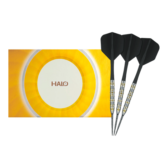Freccette in acciaio Caliburn Halo H1 - 22,5 g Gezeigt wird ein vollständiges Set der Caliburn Halo H1 Steeldarts - 22,5 g. Die hochwertigen Pfeile sind ideal für den Dartsport.