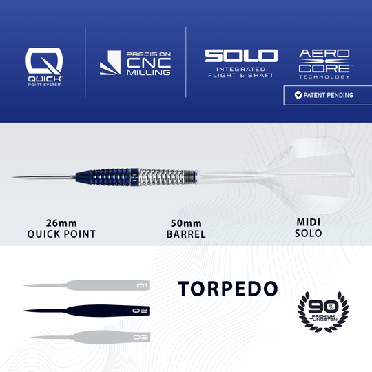 Fléchettes en acier Harrows GEO Torpedo Quick Point Abgebildet sind die Harrows GEO Torpedo Quick Point Steeldarts. Die Darts haben eine spezielle Torpedo-Form.