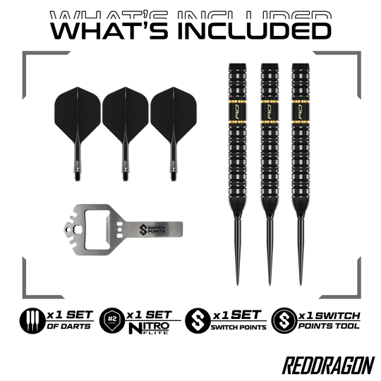 Red Dragon Ascend Parallel Switch Point Steeldarts Hier sind die Red Dragon Ascend Parallel Switch Point Steeldarts zu sehen. Sie verfügen über eine parallele Form und wechselbare Spitzen.