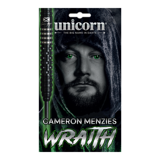 Ocelové šipky Unicorn Wraith Cameron Menzies - 23g Das Bild zeigt die Unicorn Wraith Cameron Menzies Steeldarts mit 23 Gramm Gewicht. Sie eignen sich für den Einsatz im Steeldartbereich.