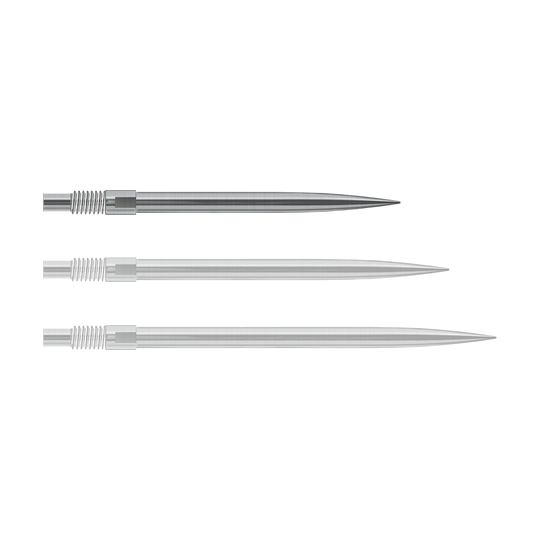 Harrows Quick Point Dartspitzen - Silber Abgebildet sind Harrows QuickPoint Dartspitzen in Silber, 30mm lang. Das Foto stellt das Produkt aus einer anderen Perspektive dar.