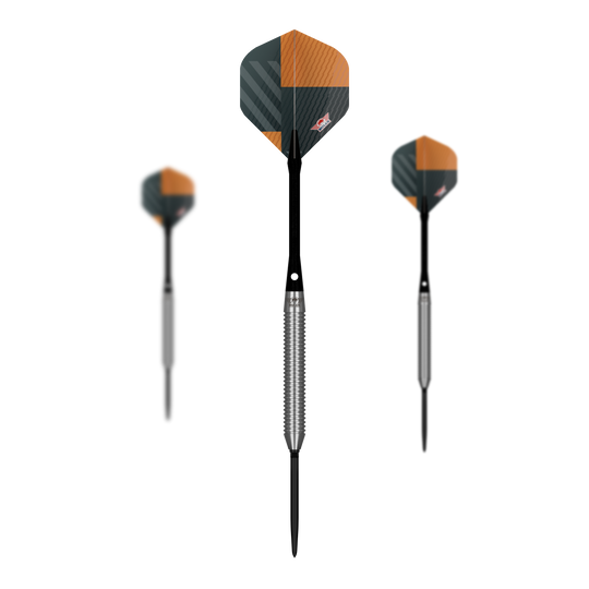 Šipky Bulls NL Volt Orange Convertible Point Steel Darts Abgebildet ist das Set Bulls NL Volt Orange Convertible Point Steeldarts. Mehrere Darts werden zusammen gezeigt.