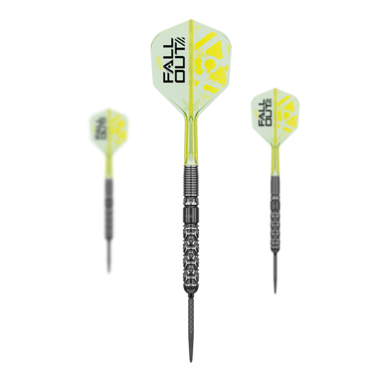 Target Luke Littler Nuke Fallout Swiss Points Steeldarts Zu sehen sind die Target Luke Littler Nuke Fallout Swiss Points Steeldarts. Es handelt sich um ein Set hochwertiger Steeldarts.