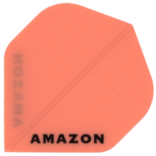 a7 Das Bild zeigt ein orangefarbenes Dartflügel mit der Aufschrift "AMAZON". Es handelt sich um das Produkt "Amazon Flights A7".