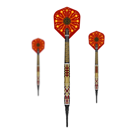 Fléchettes Shot Goths Alaric Soft - 20 g Das Foto zeigt ein Set der Shot Goths Alaric Softdarts mit 20g. Die Darts sind zusammen als komplettes Set dargestellt.