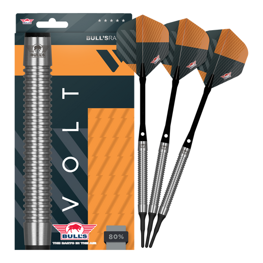 Šipky Bulls NL Volt Orange Soft - 18g Das Bild zeigt Bulls NL Volt Orange Softdarts - 18g. Die Darts sind besonders farbig gestaltet.