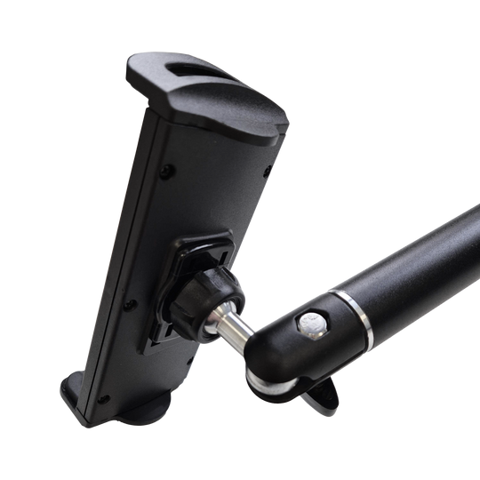 Nástěnný držák tabletu McDart TABFlex s flexibilním ramenem Das Bild zeigt die McDart TABFlex Tablet Wandhalterung mit flexiblem Arm. Die Halterung ist schwarz und lässt sich einstellen, um ein Tablet sicher zu befestigen.