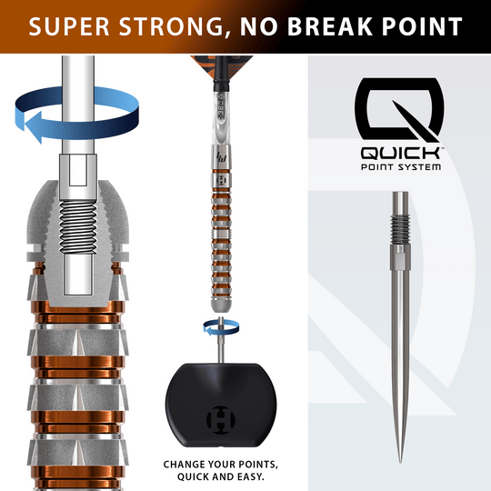 Dardos de acero Harrow Luke Woodhouse Serie 3 Quick Point Harrows Luke Woodhouse Series 3 Quick Point Steeldarts ist hier abgebildet. Diese Steeldarts sind für präzises Spiel entwickelt.