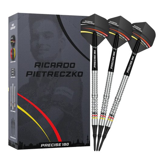Šipky Precise 180 Ricardo Pietreczko GEN1 měkké Gezeigt werden die Precise 180 Ricardo Pietreczko GEN1 Softdarts. Diese Softdarts zeichnen sich durch ihre Präzision aus.