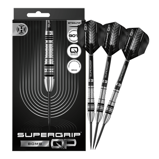 Dardos de acero Harrows Supergrip Bomb Quick Point Abgebildet sind die Harrows Supergrip Bomb Quick Point Steeldarts in voller Länge. Sie eignen sich ideal für ambitionierte Dartspieler.