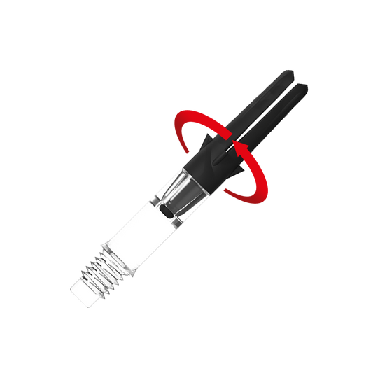 Zu sehen ist ein Produkt mit dem Namen L-Style L-Shaft Carbon Silent Straight Clear OhneKappen 32mm 2 Symbol. Es scheint ein Schaft für Dartpfeile zu sein.