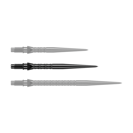Dieses Bild zeigt Steeldartspitzen mit Wave-Struktur in Schwarz. Die Spitzen sind vermutlich 30 mm lang.
