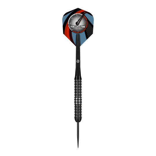 Dardos de acero Shot Redline Blazed Der Shot Redline Blazed Steeldart ist ein schwarzer Dartpfeil mit einem gerillten Griff und einer spitzen Metallspitze. Das Dartflight zeigt ein modernes Design mit rot, blau und schwarzen Farben sowie dem "Redline"-Logo.