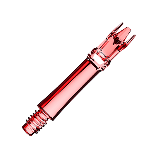 Das Bild präsentiert zwei rote transparente Ersatzshafts. Die Shafts liegen parallel.