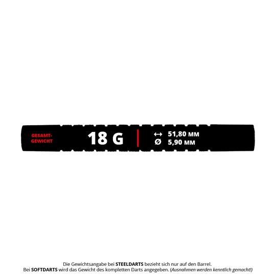 Auf dem Bild sieht man McDart Black Ring Softdart Barrels mit 18g. Das Produkt besitzt schwarze Ringe für ein markantes Design.
