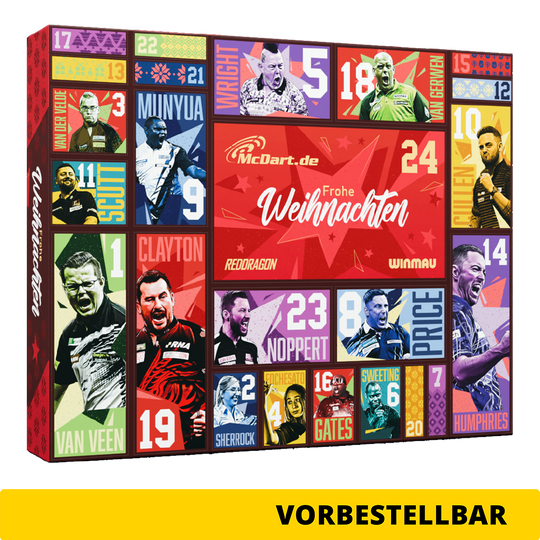 McDart Steel-Darts Adventskalender 2026 Zu sehen ist der McDart Steel-Darts Adventskalender 2026. Der Kalender bietet Überraschungen für Steeldart-Spieler.