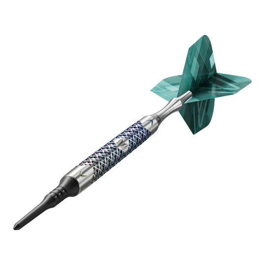 Target Rove 10 měkkých šipek Target Rove 10 Softdarts sind als komplette Darts abgebildet. Die Form ist klassisch.