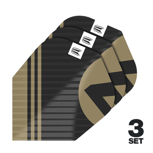 Letenky Target Pro Ultra Chicane Black No6 – 3 sady Das Bild zeigt die "Target Pro Ultra Chicane Black No6 Flights" in einem schwarz-goldenen Design. Es sind insgesamt 3 Sets der Flights abgebildet.