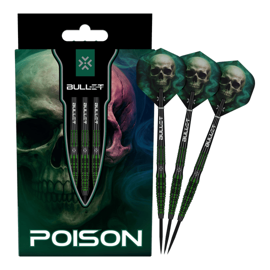 Hier sind die Bullet Poison Steeldarts vollständig abgebildet. Die einzigartigen Steeldarts eignen sich für Dart-Enthusiasten.