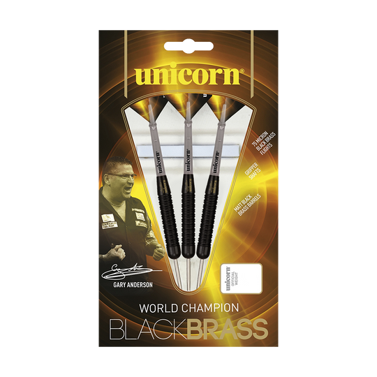 Fléchettes acier Unicorn Black Brass Gary Anderson V1