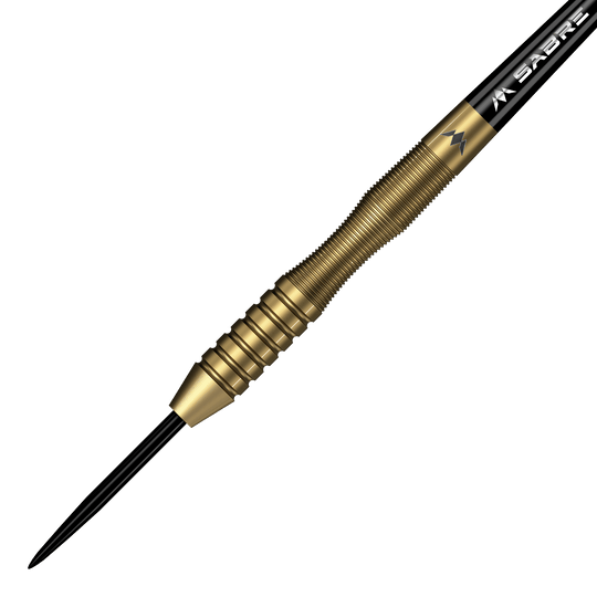 Freccette Mission Viktor Tingstrom Gold Steel - 22 g Mission Viktor Tingstrom Gold Steeldarts - 22g, das Produkt aus einer anderen Perspektive. Die goldenen Steeldarts sind detailliert abgebildet.