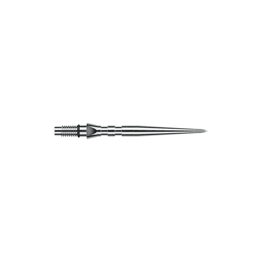 Ocelové hroty na šipky Winmau Switch Point Groove - stříbrný efekt Das Bild zeigt silberfarbene Steeldartspitzen mit Rillen, vermutlich 'Switch Point Groove Silver Effect' und 26mm lang. Die Spitzen sind für Steeldarts vorgesehen.