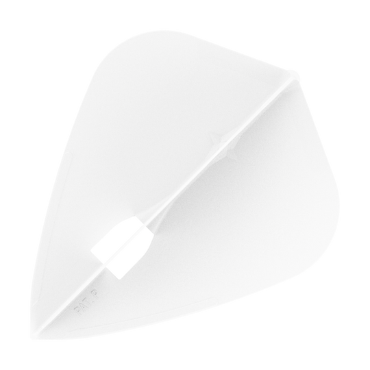 L-Style Champagne L4PRO Kite Flights Dies ist ein weißes Dart-Flight in Form eines Drachens. Es hat ein einfaches, durchsichtiges Design ohne Muster.