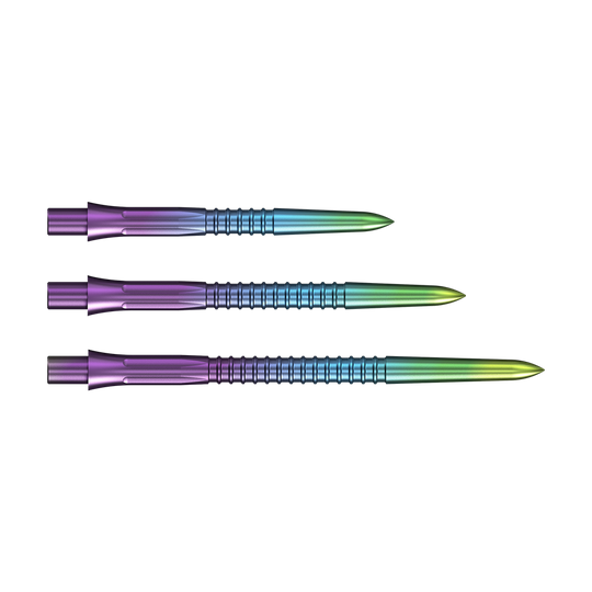 Puntas de dardos Mission Caliburn EVO GV1 - Arcoíris Hier sind die Mission Caliburn EVO Dartspitzen GV1 in Rainbow-Farben abgebildet. Sie bieten ein auffälliges Design für Dartspieler.