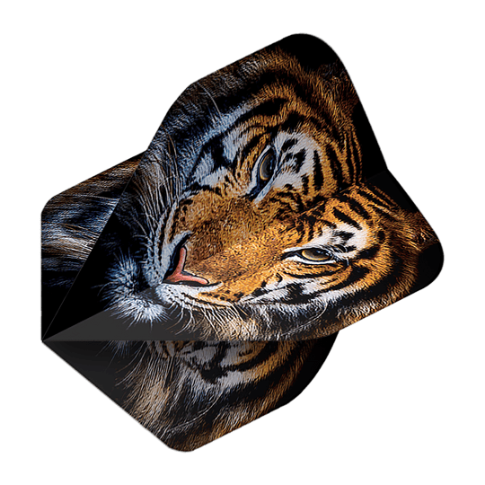Pentathlon Flights Tiger Das Bild zeigt das Produkt "Pentathlon Tiger No2 Standard Flights". Auf den Flights ist ein realistisches Tigerkopf-Motiv abgebildet.