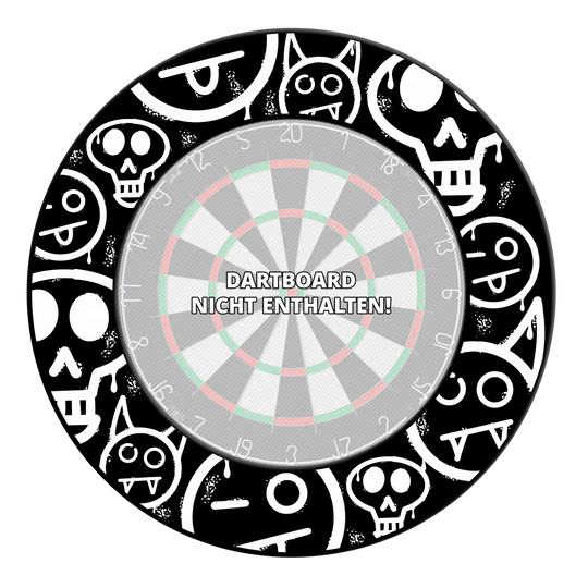 McDart Graffiti Emojis Dartboard Surround Abgebildet ist eine schwarze Dartboard-Umrandung mit Graffiti und Smilies. Sie dient als Schutz und als optisches Highlight beim Darts.