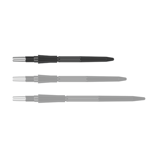 Target Elysian Archetype 43 Swiss Point Steeldartspitzen - Schwarz Das Bild zeigt eine einzelne schwarze Dartspitze der Target Elysian Archetype 43 SwissPoint Serie in 30 mm Länge. Die Spitze liegt einzeln auf neutralem Hintergrund.