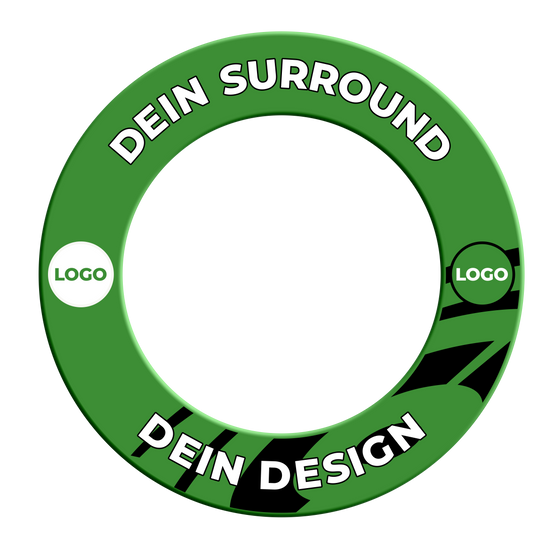 Dartboard Surround mit Deinem Design Das Bild zeigt ein grünes Dartboard-Surround mit individuellem Wunschdruck. Es ist vor einem neutralen Hintergrund platziert.