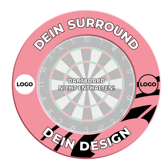 Dartboard Surround mit Deinem Design Abgebildet ist ein pinkfarbenes Dartboard-Surround. Dieses Zubehör schützt die Wand beim Dartspielen und sieht modern aus.