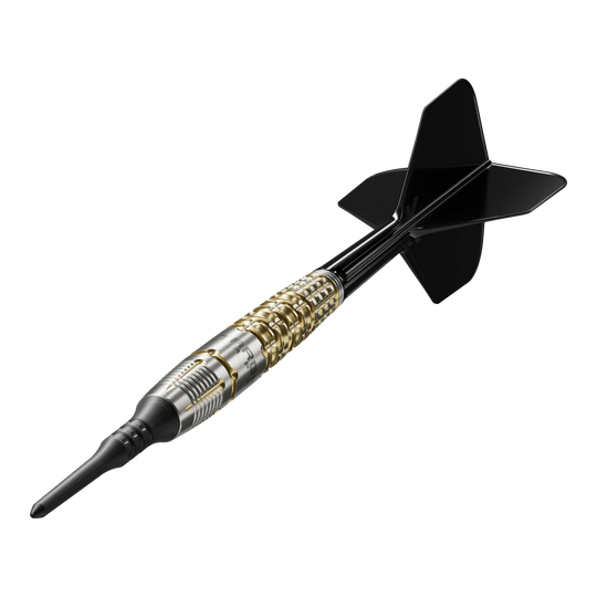 Dardos blandos Target Japan Black Marque Warrior - 18,5 g Dies ist der Target Japan Black Marque Warrior Softdart mit einem Gewicht von 18,5 Gramm. Er besitzt ein elegantes Design mit goldenen und silbernen Akzenten sowie schwarzen Flights.