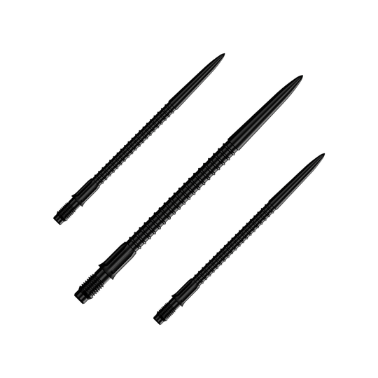 Das Bild trägt die Bezeichnung M002177_Mission_R25_Rapid_Point_GV1_Dartspitzen_Schwarz_40mm_1Set. Es handelt sich vermutlich um ein Set schwarzer Dartspitzen mit 40mm Länge.