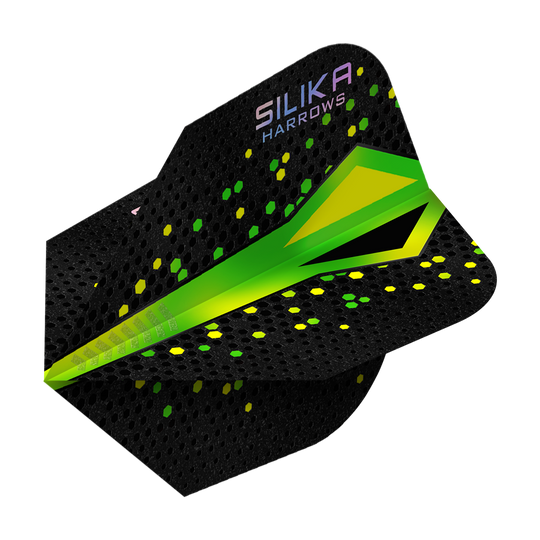 Harrows Silika Colourshift Tough Crystalline Coating Green No6 Flights Hier werden die Harrows Silika Colourshift Tough Crystalline Coating No6 Flights gezeigt. Das Produkt weist eine markante Optik auf.