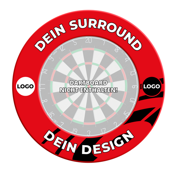 Marco de diana con tu diseño Hier ist ein weiteres rotes Dartboard-Surround abgebildet. Es schützt die Wand und verschönert das Dart-Setup.