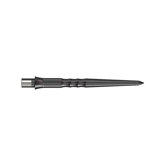 Puntas Caliburn System Steeldart - Onduladas - Sin labio - Negras Das Bild zeigt eine schwarze Steeldartspitze mit Riffelung. Die Spitze ist 28 mm lang und hat kein Lip-Ende.