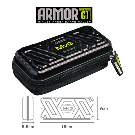 Cartera de dardos Winmau Armor G1 Michael Van Gerwen Hier ist das Winmau Armor G1 Michael Van Gerwen Dartwallet abgebildet. Die Tasche schützt und transportiert Darts sicher.