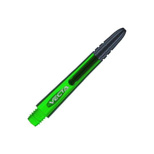 7025-204_Winmau_Vecta_Shafts_Gr-n_40mm_2 Das Bild zeigt einen grünen Winmau Vecta Shaft für Dartpfeile. Der Schaft hat einen schwarzen oberen Teil und den Schriftzug "VECTA" auf der Seite.