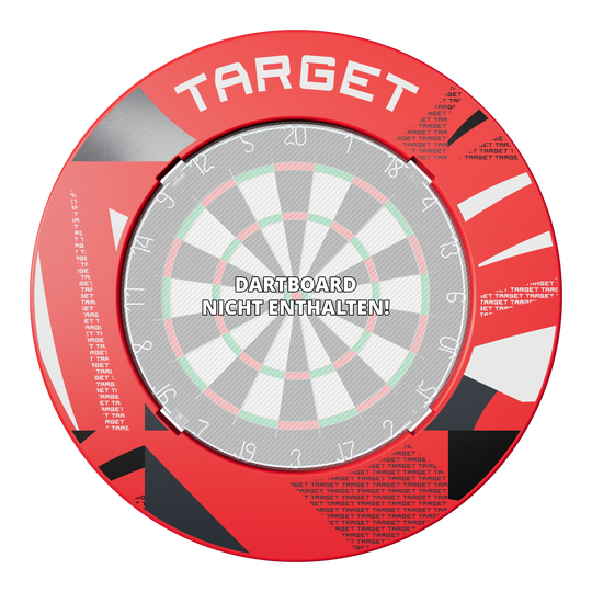 Obložení terče s vroubkovaným vzorem Abgebildet ist ein Dartboard-Surround in Rot mit Muster. Das Surround wird nah gezeigt.