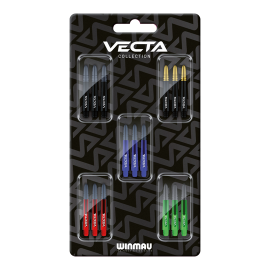 Kolekce shaftů Winmau Vecta Abgebildet ist die Winmau Vecta Shaft Collection. Diese Produkte sind hochwertige Dartschäfte.