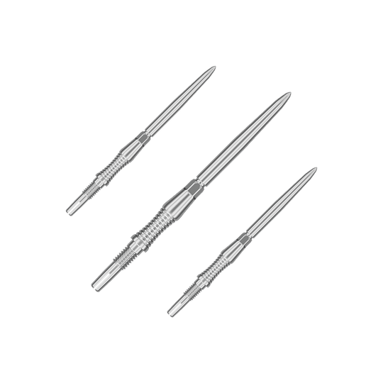 Embouts de fléchettes Target Swiss Point Signature RST - Argent Abgebildet sind Dartspitzen mit der Bezeichnung '340301_Target_Swiss_Point_Dartspitzen_Signature_RST_Silber_35mm_1Set'. Das Bild zeigt silberne Dartspitzen in einem Set.