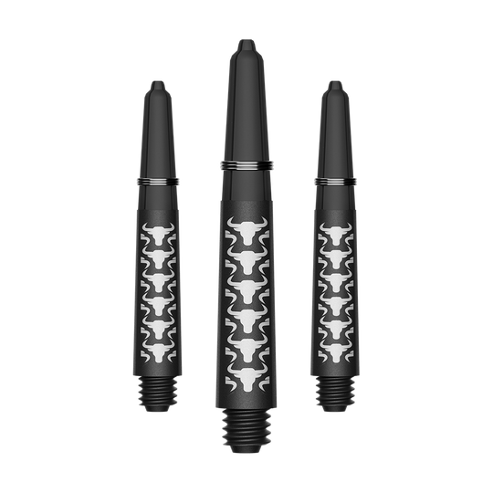 Wałki do gitary Bulls NL Capo Carbon - białe Zu sehen ist ein Set von weißen kurzen Carbon Shafts für Darts. Die Schäfte haben eine Länge von ca. 34 mm und sind aus Kohlefaser.