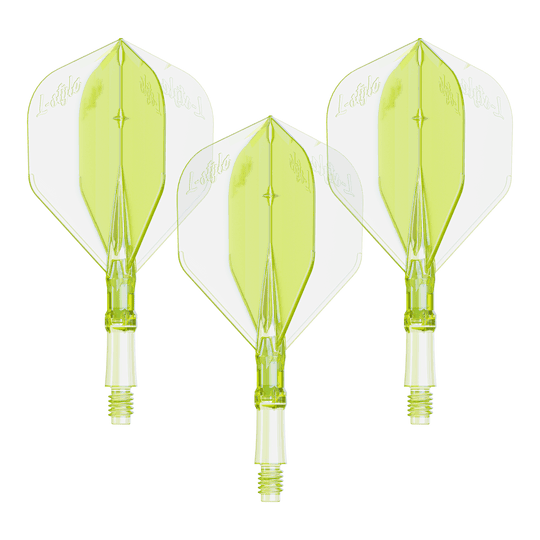 L-Style L-Sytem Flights - Neon Yellow- 190 Das Bild zeigt ein Set von Flights für Dartpfeile in Neon-Gelb, kleine Größe. Geeignet für das L-Style L-System.